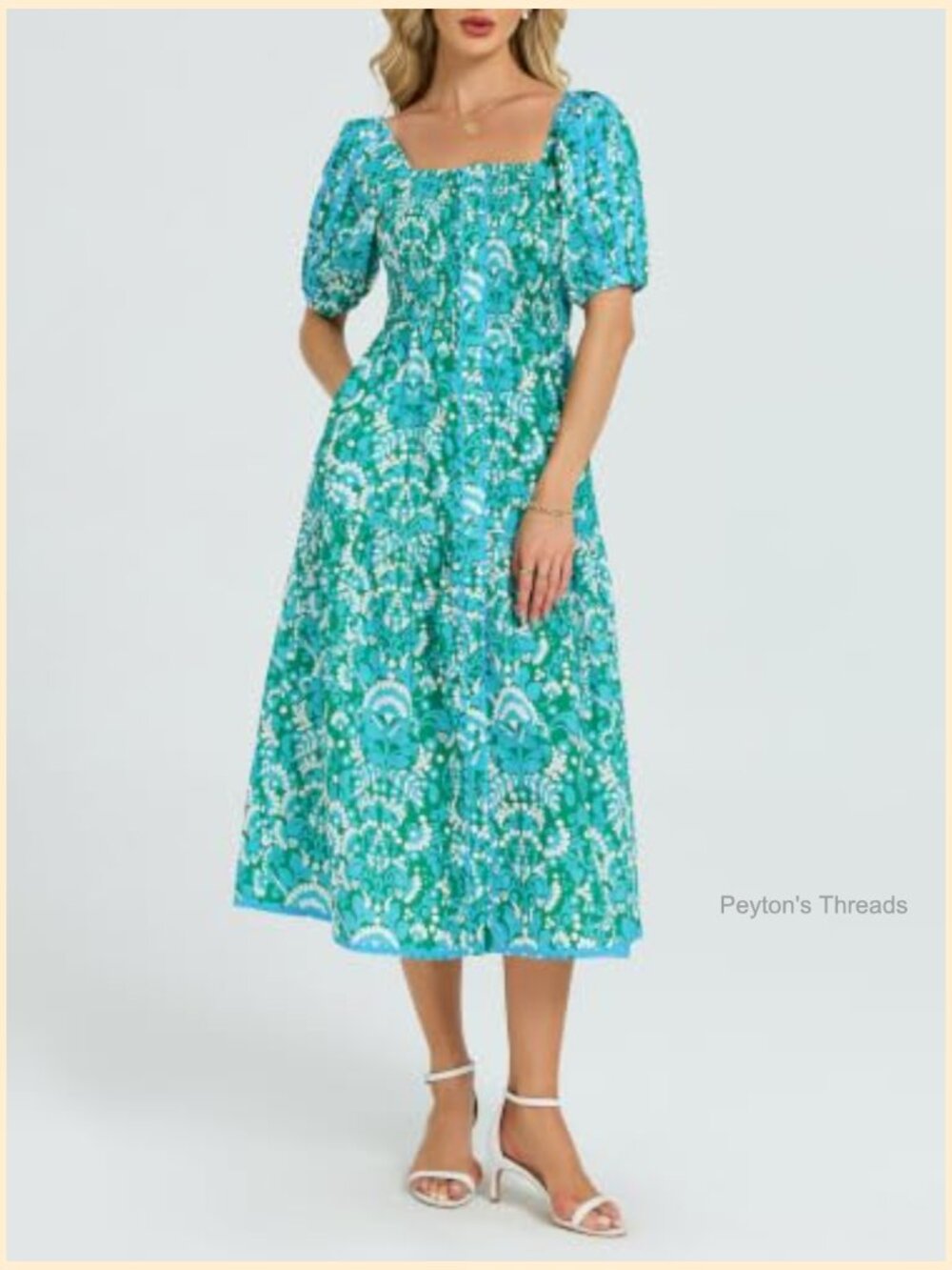 Boho Floral Print Square Neck Ruffle Swing Beach Vacation Maxi Dress - Picture 3 of 6